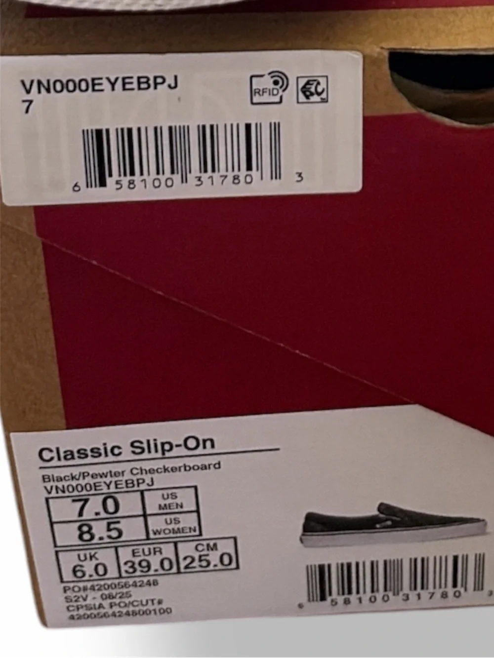 Vans Classic Slip-On Checkerboard Black Pewter US Men 7 Women 8.5 8 1/2 NIB